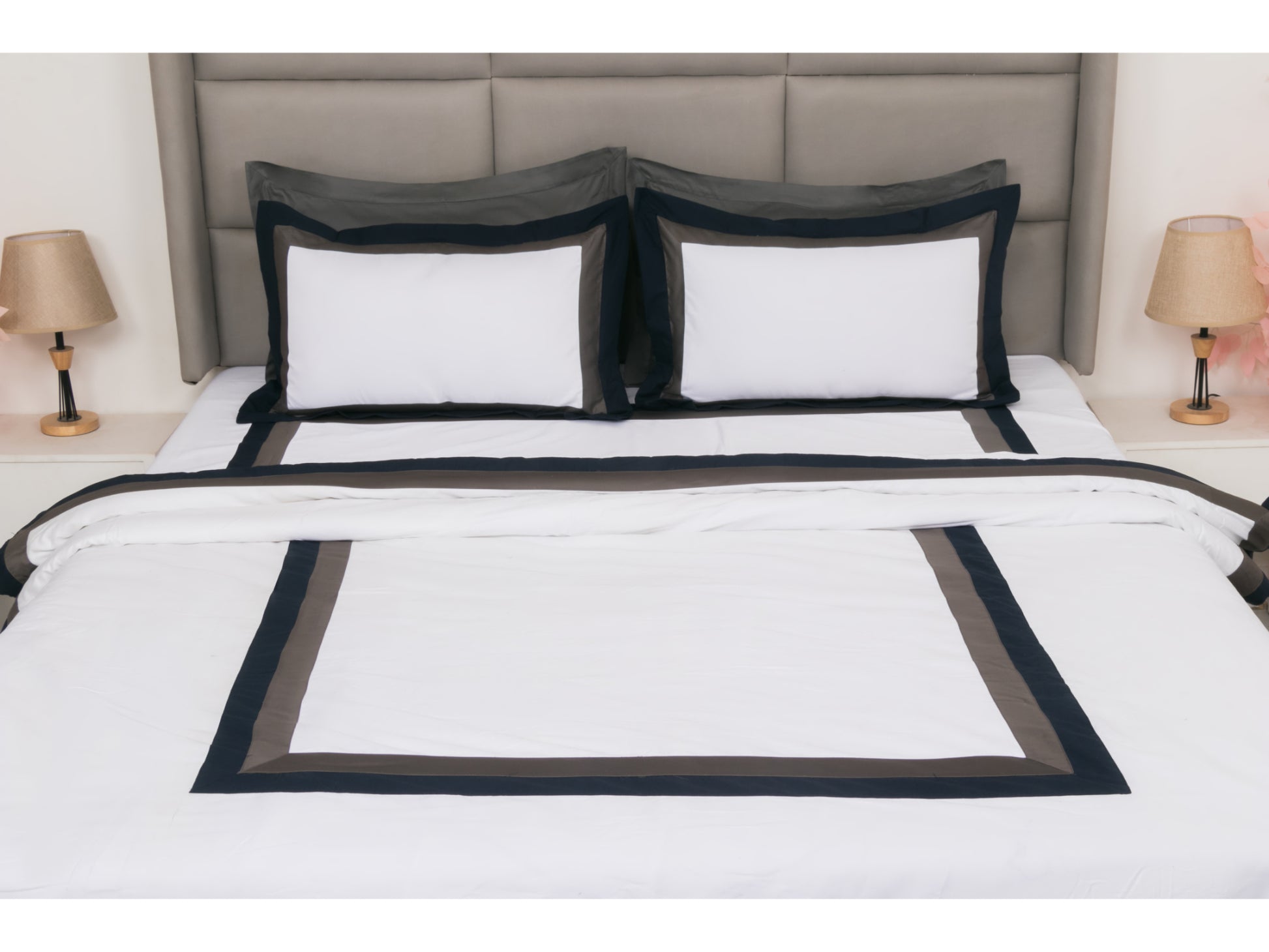 PATCH WORK BEDDING SET 100% COTTON (9 PCS, WHITE) - Bedding Bliss