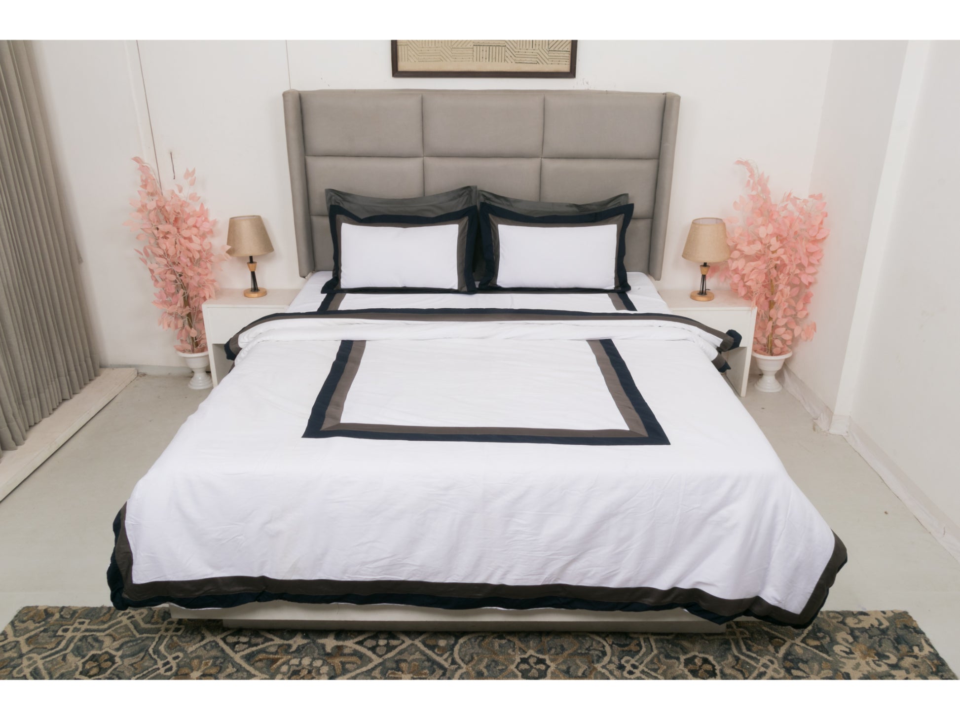 PATCH WORK BEDDING SET 100% COTTON (9 PCS, WHITE) - Bedding Bliss