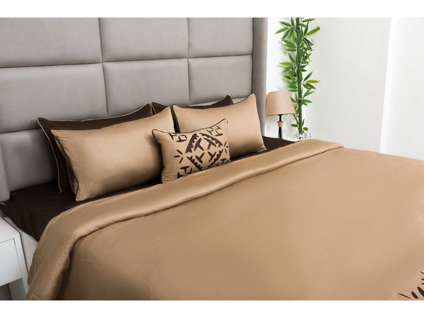 APLIC HAND WORK BEDDING SET 100% COTTON (TAUPE,9 PCS)