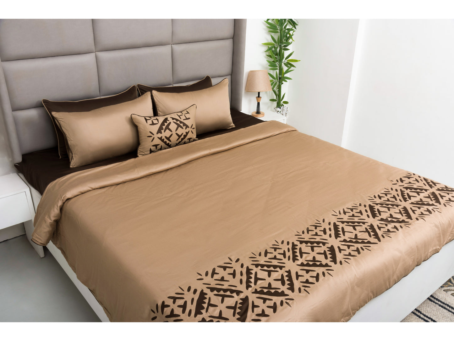 APLIC HAND WORK BEDDING SET 100% COTTON (TAUPE,9 PCS)