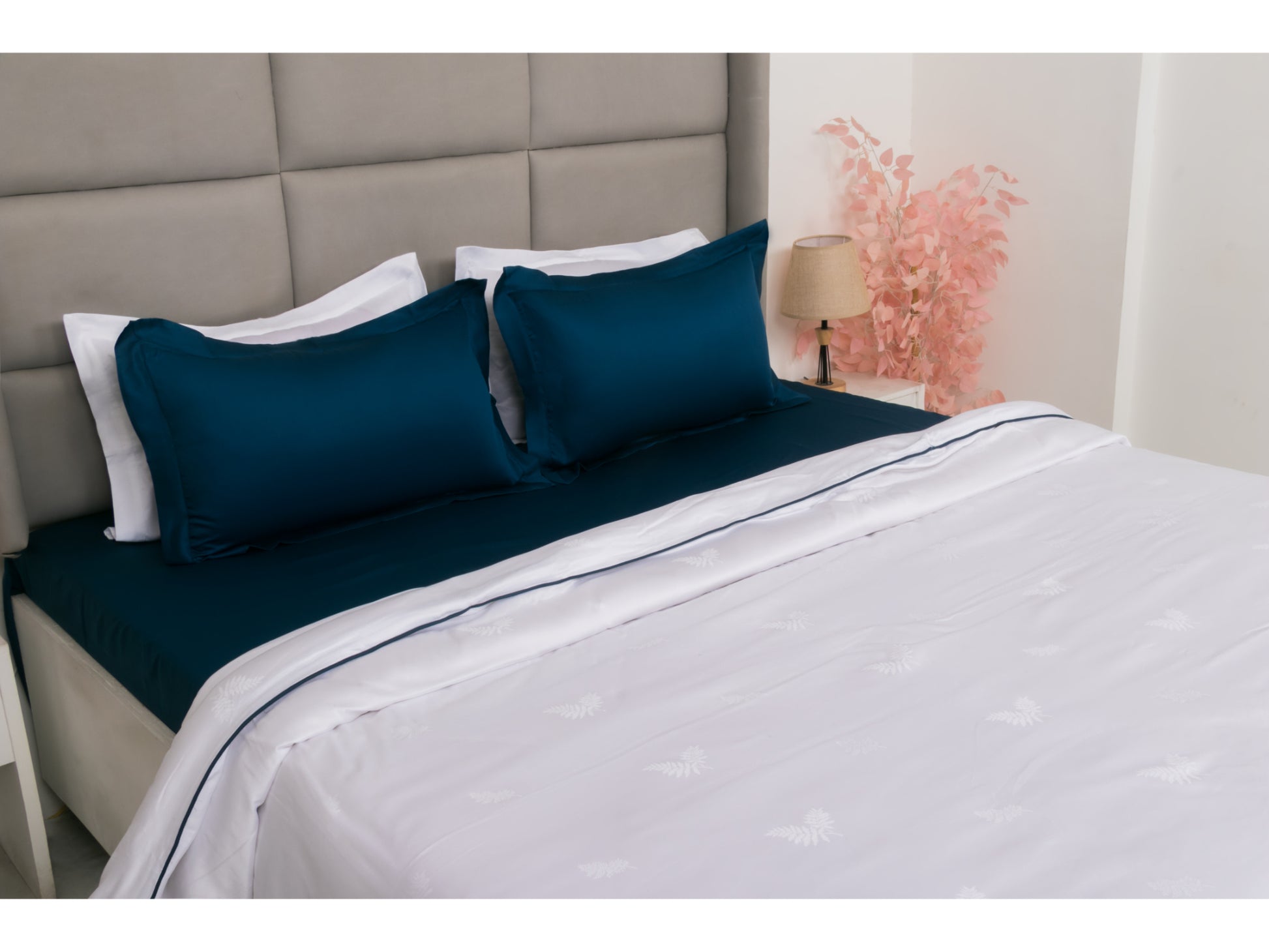 JACQUARD BEDDING SET BEDDING SET 100% COTTON (WHITE 2, 7 PCS) - Bedding Bliss