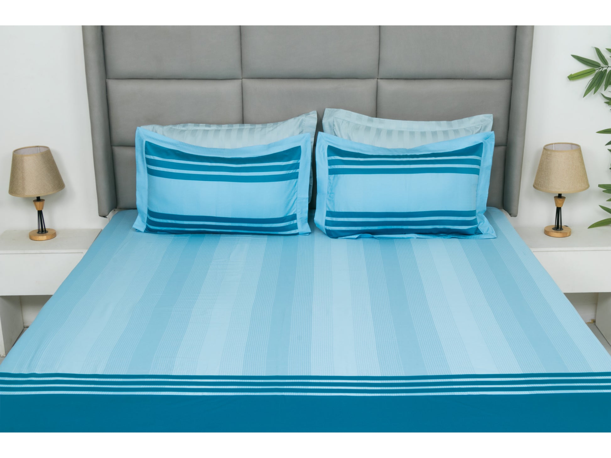 PATCH WORK BEDSHEET 100% COTTON (3 PCS, SKY BLUE) - Bedding Bliss