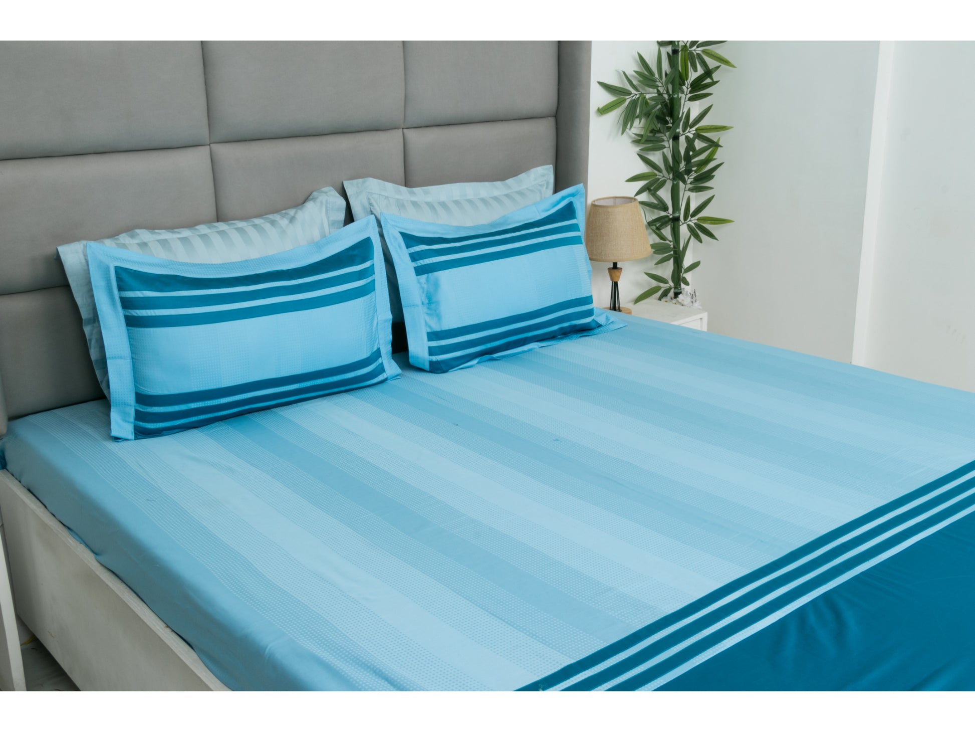 PATCH WORK BEDSHEET 100% COTTON (3 PCS, SKY BLUE) - Bedding Bliss
