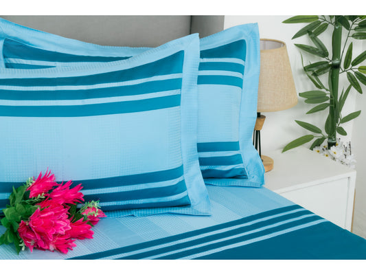 PATCH WORK BEDSHEET 100% COTTON (3 PCS, SKY BLUE) - Bedding Bliss