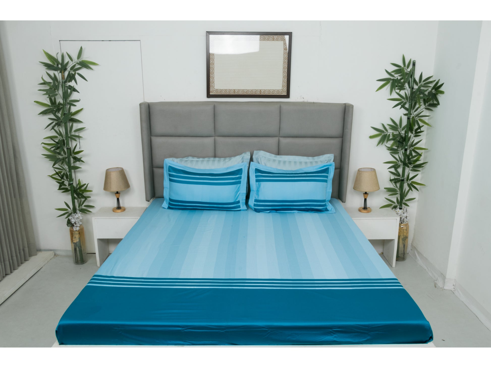 PATCH WORK BEDSHEET 100% COTTON (3 PCS, SKY BLUE) - Bedding Bliss