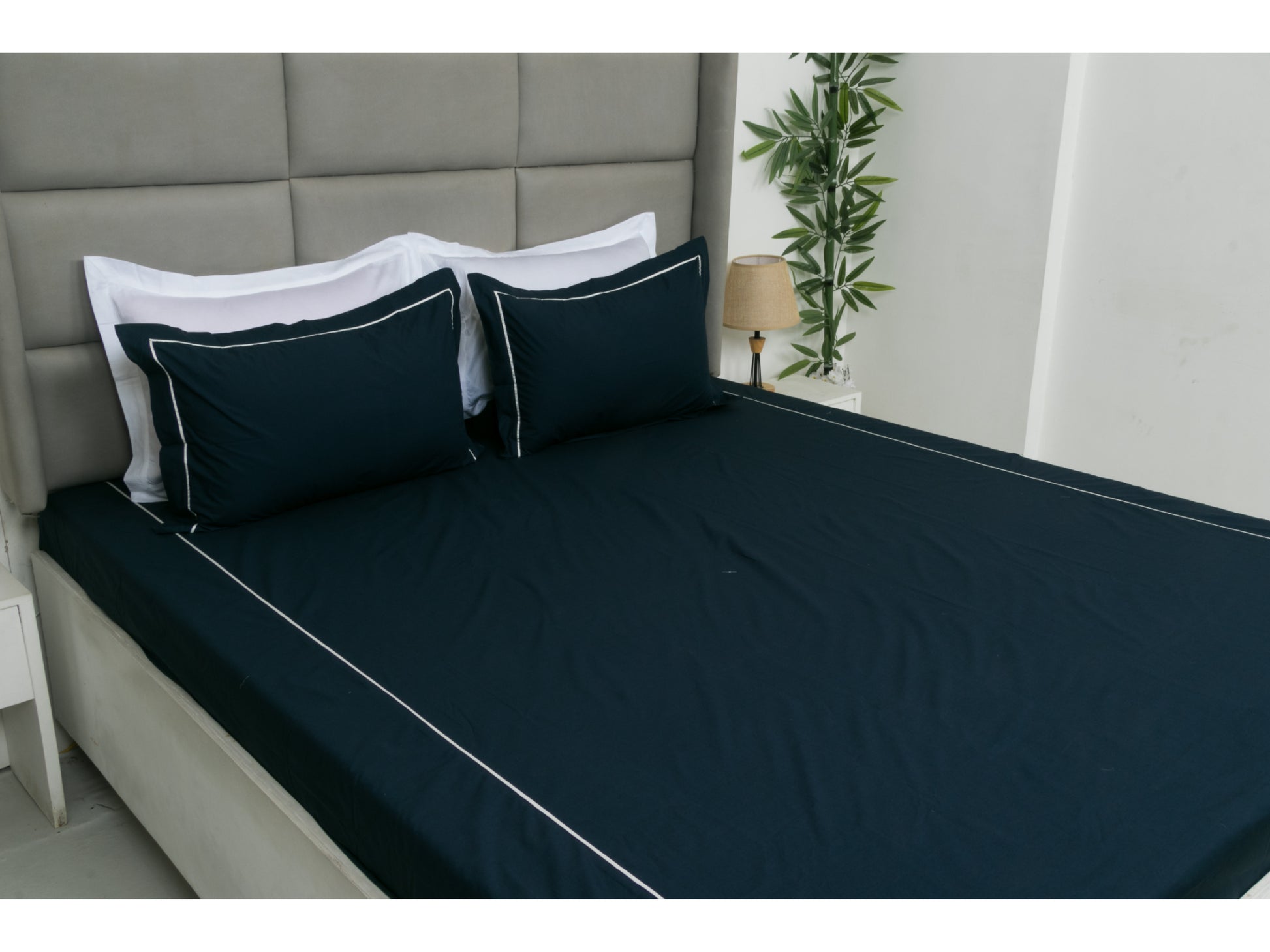PATCH WORK BEDSHEET 100% COTTON (3 PCS, NAVY BLUE ) - Bedding Bliss