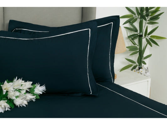 PATCH WORK BEDSHEET 100% COTTON (3 PCS, NAVY BLUE ) - Bedding Bliss