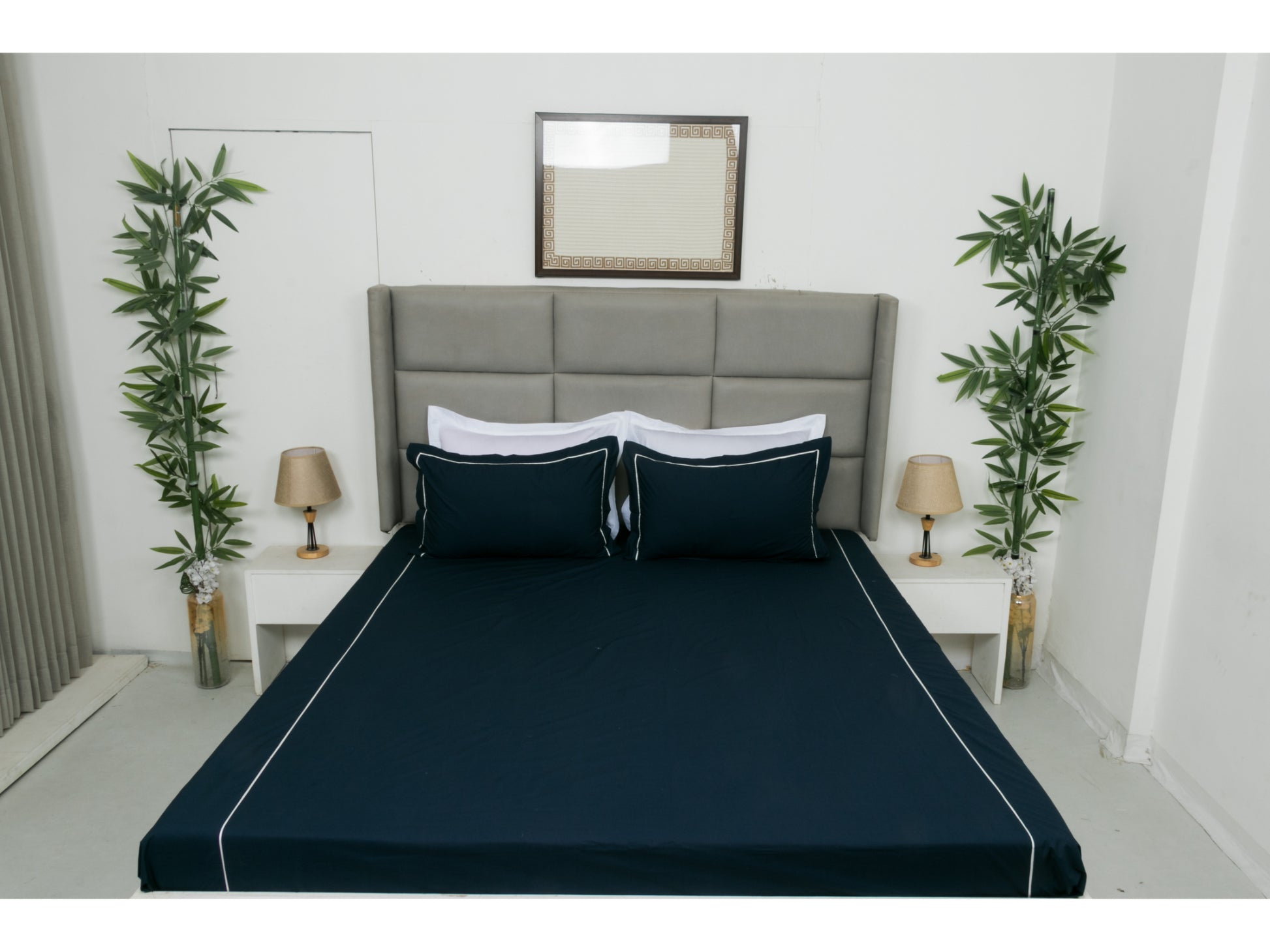 PATCH WORK BEDSHEET 100% COTTON (3 PCS, NAVY BLUE ) - Bedding Bliss