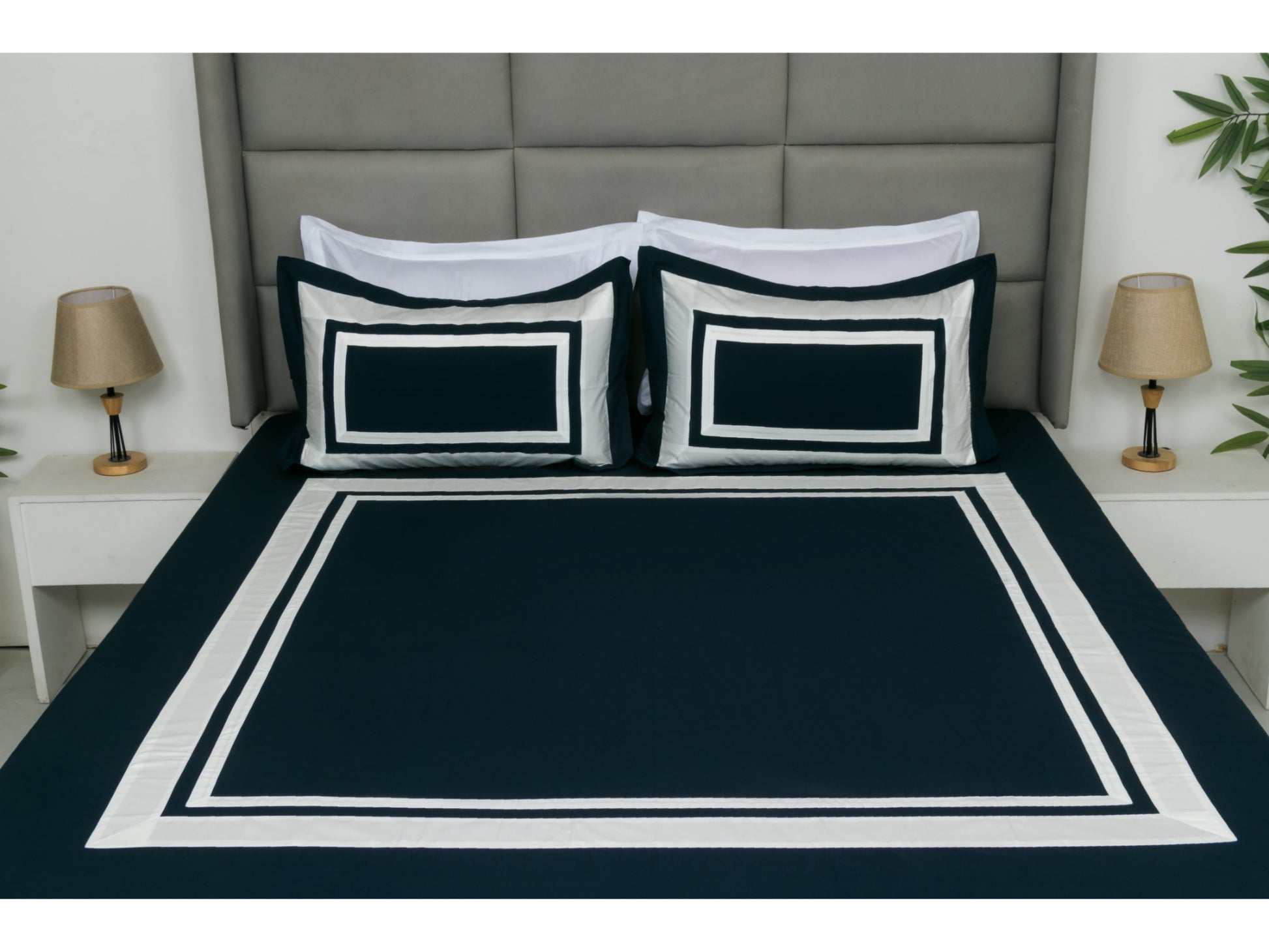 PATCH WORK BEDSHEET 100% COTTON (3 PCS, NAVY BLUE ) - Bedding Bliss