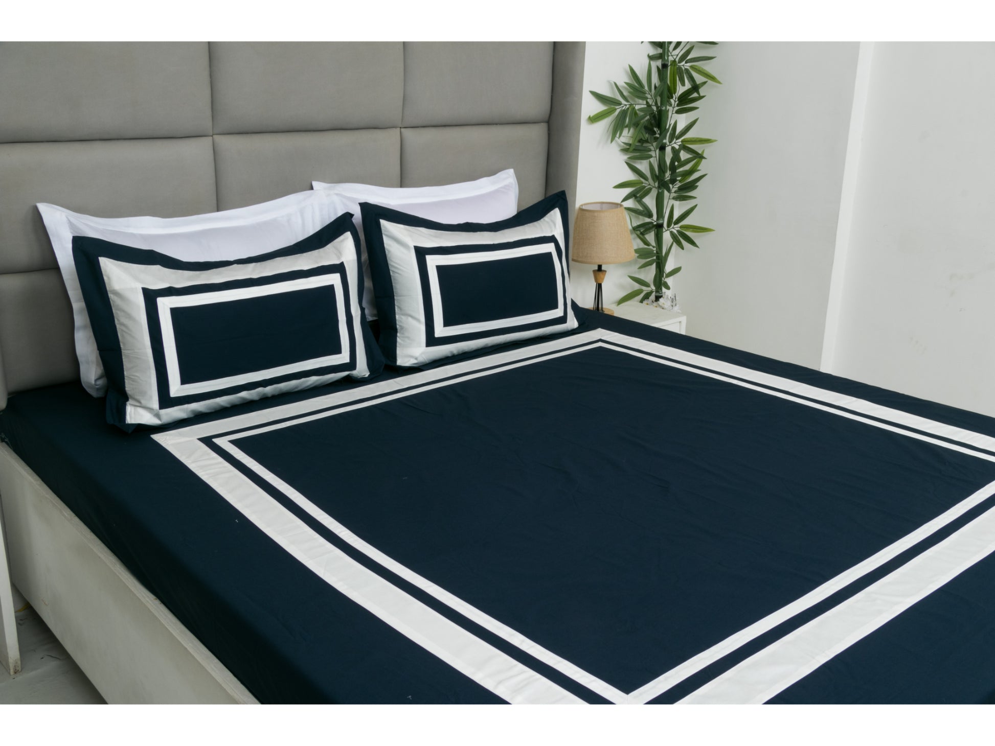 PATCH WORK BEDSHEET 100% COTTON (3 PCS, NAVY BLUE ) - Bedding Bliss