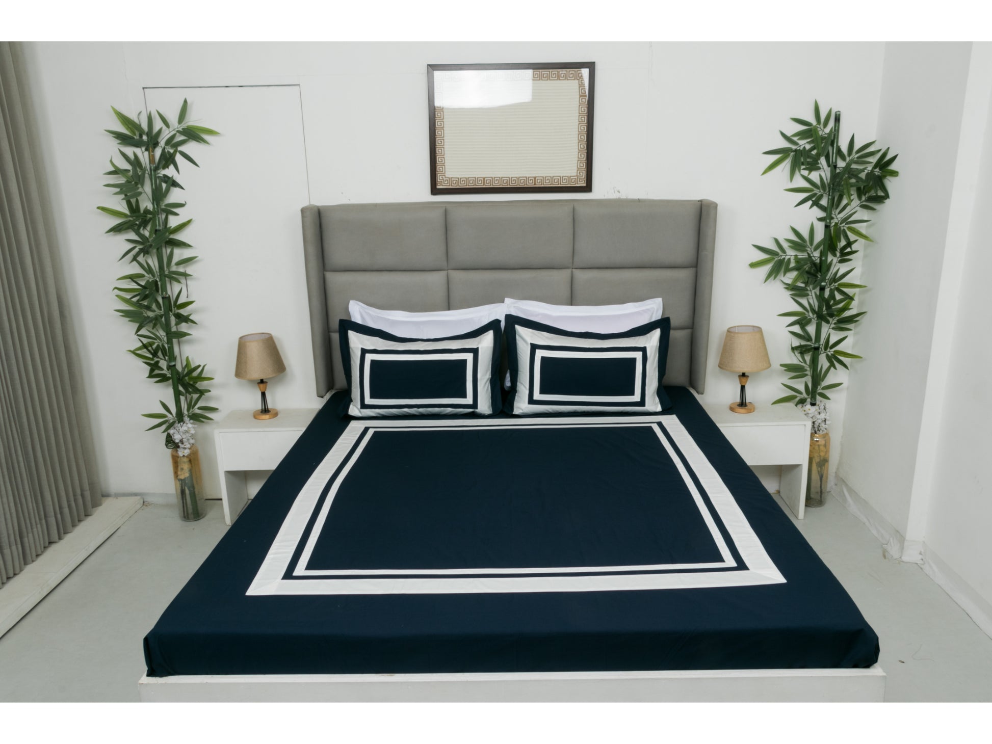 PATCH WORK BEDSHEET 100% COTTON (3 PCS, NAVY BLUE ) - Bedding Bliss