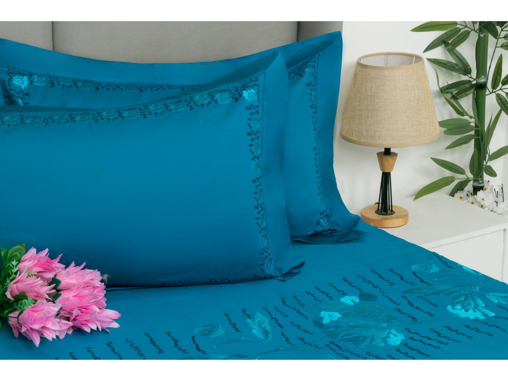 EMBROIDERY BEDSHEET 100% COTTON (3PCS) - Bedding Bliss