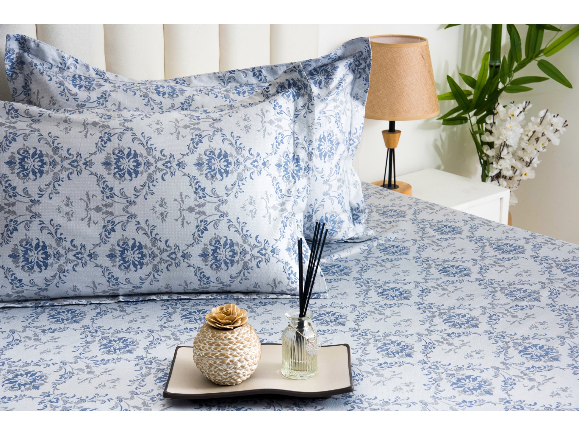 GUARANTEED PRINTED BEDSHEET 100% COTTON (3PCS, LIGHT BLUE) - Bedding Bliss