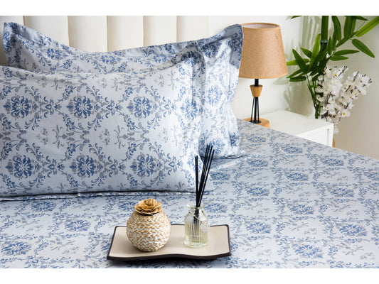 GUARANTEED PRINTED BEDSHEET 100% COTTON (3PCS, LIGHT BLUE) - Bedding Bliss
