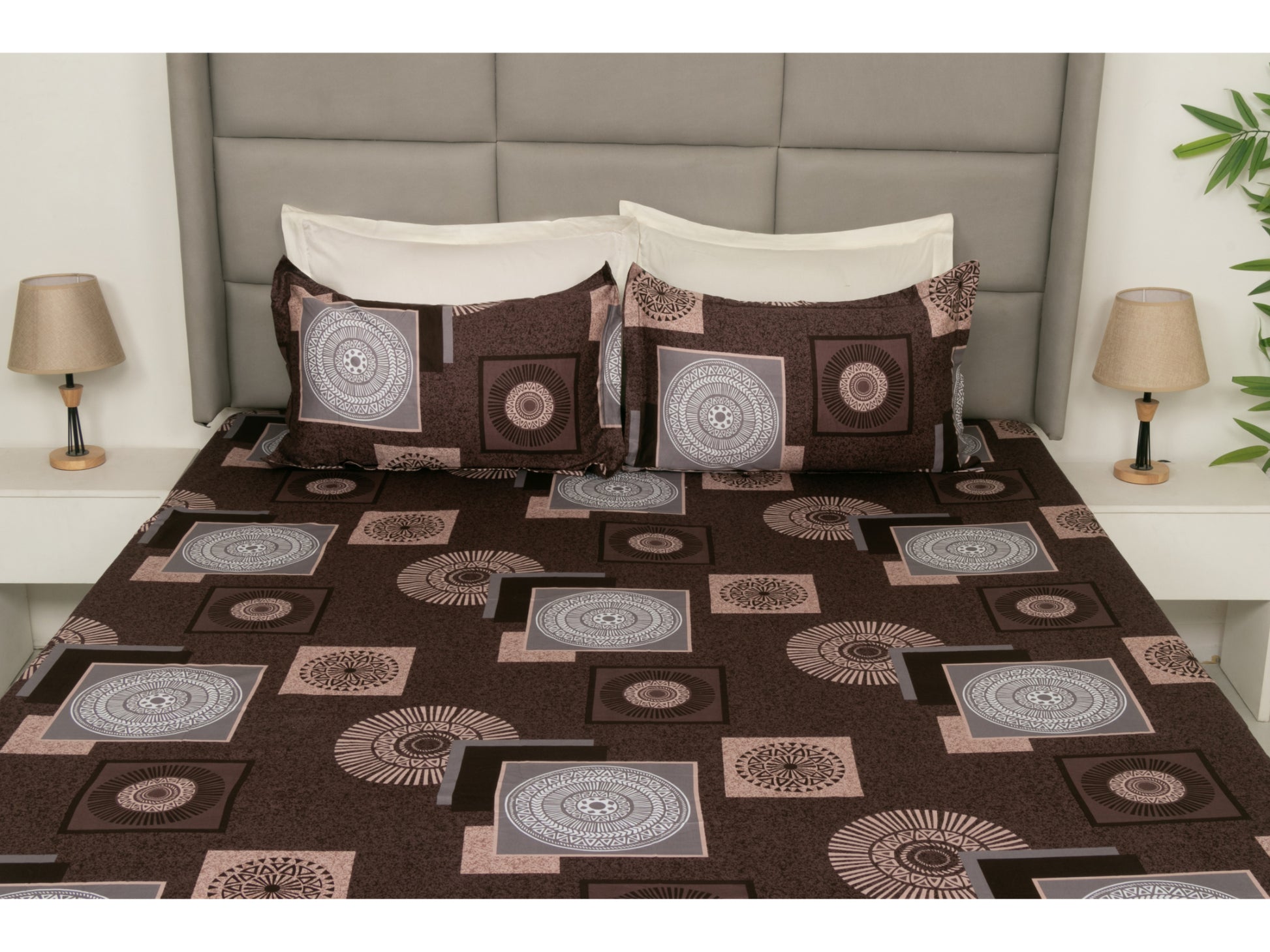 GUARANTEED PRINTED BEDSHEET 100% COTTON (3PCS, BROWN) - Bedding Bliss