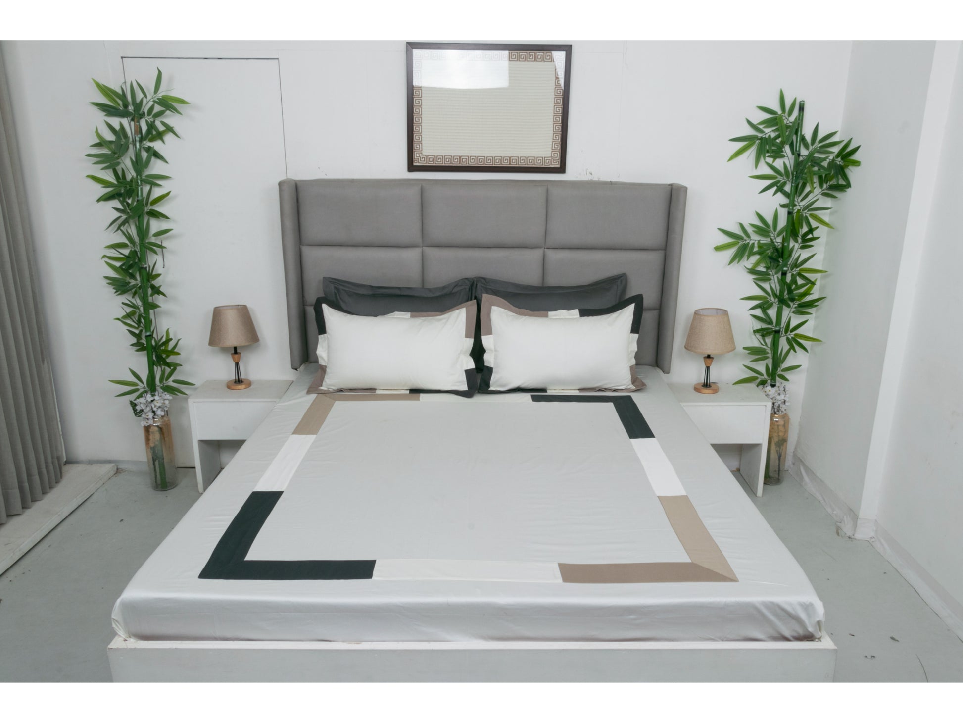 PATCH WORK BEDSHEET 100% COTTON (3 PCS, IVORY) - Bedding Bliss