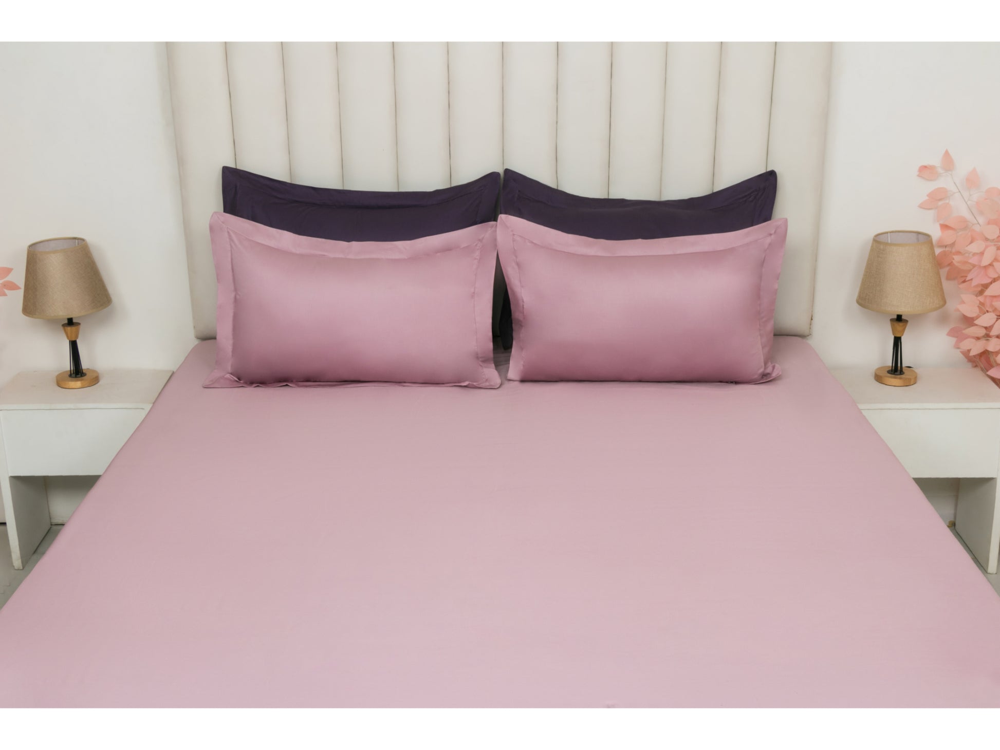 PLAIN BEDSHEET 100% COTTON (CAMEO ROSE, 3PCS) - Bedding Bliss