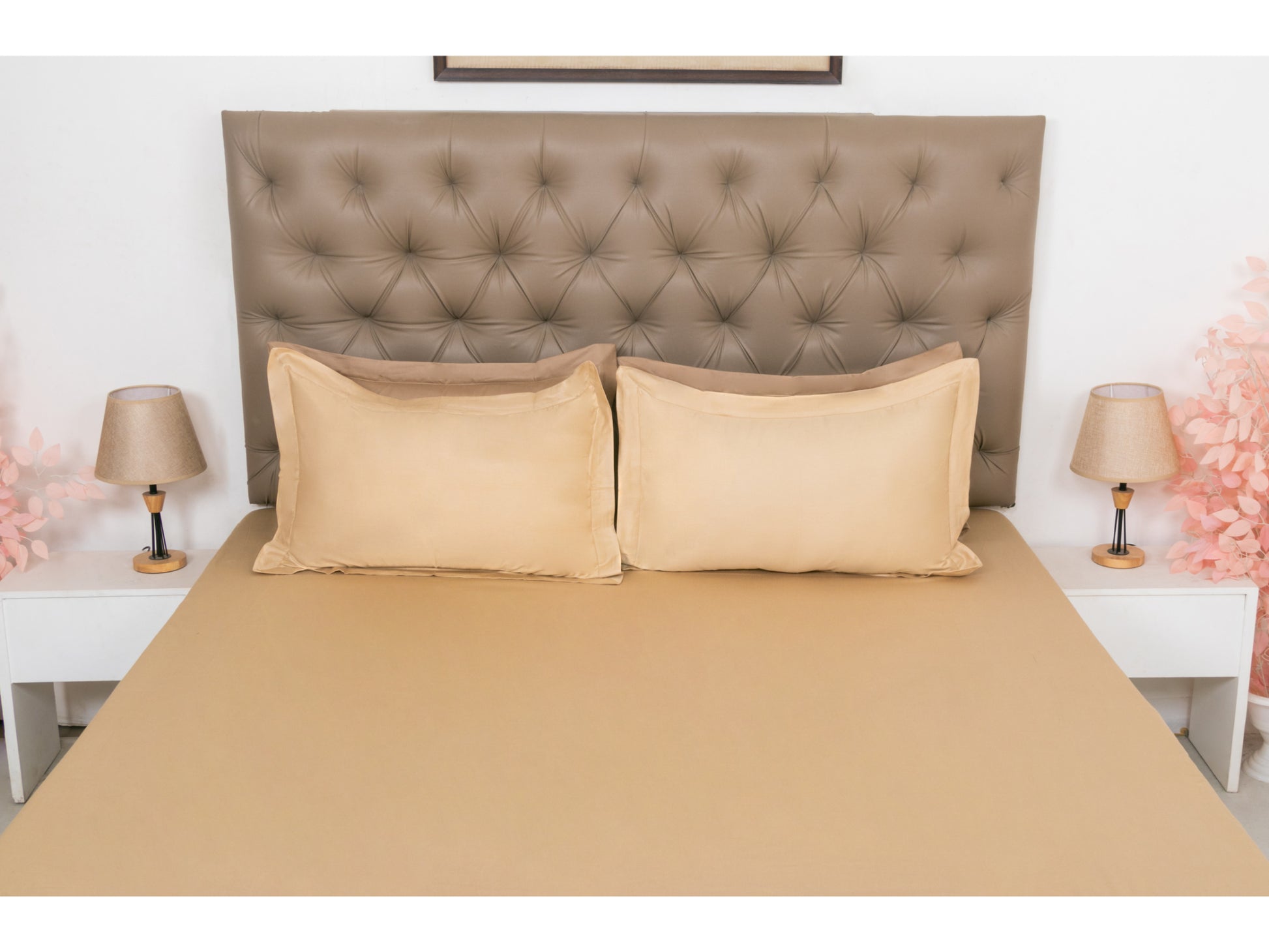 PLAIN BEDSHEET 100% COTTON (BEIGE, 3PCS) - Bedding Bliss