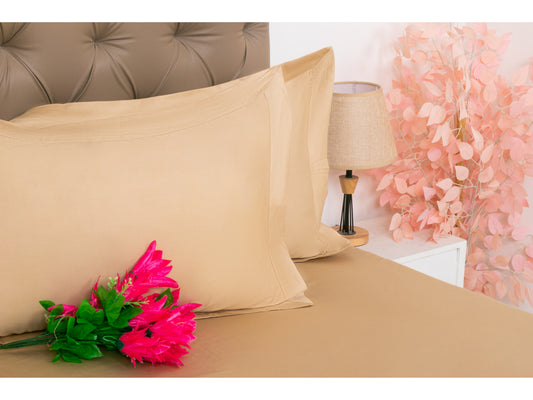PLAIN BEDSHEET 100% COTTON (BEIGE, 3PCS) - Bedding Bliss