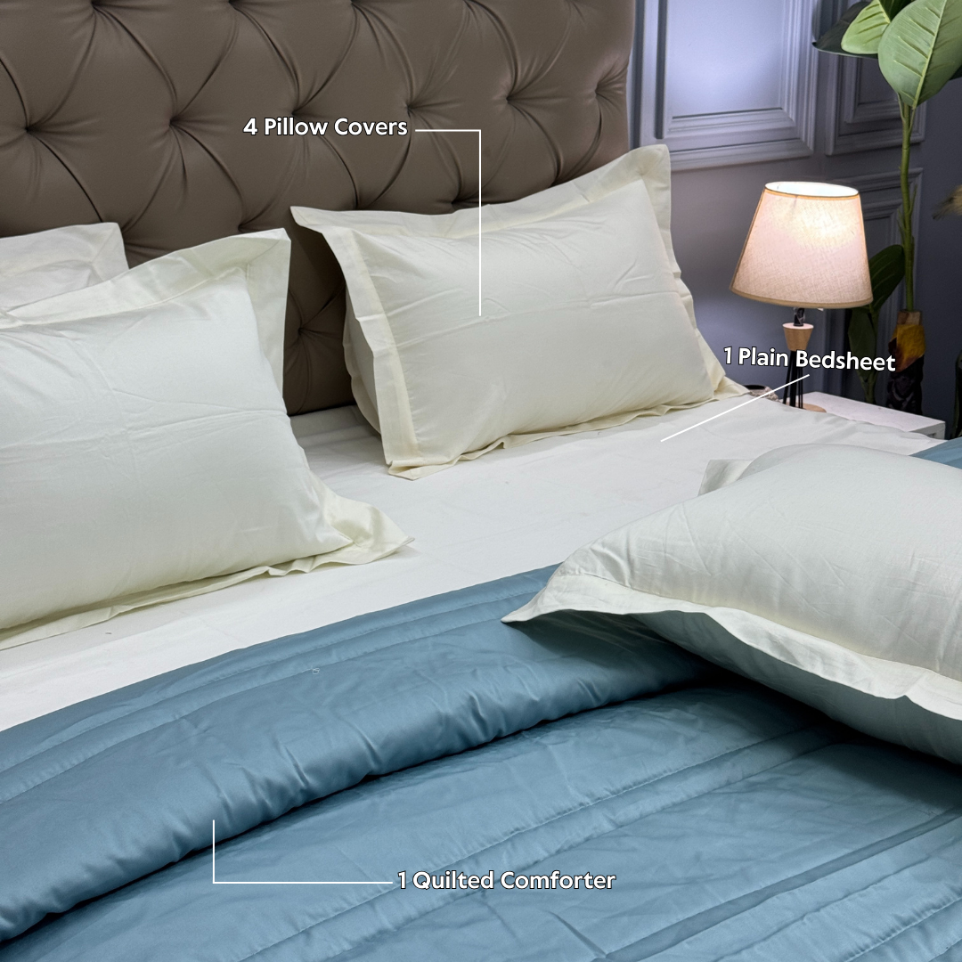 PREMIUM BEDSHEET WITH COMFORTER SET (ARCTIC BLUE, 6 PCS)