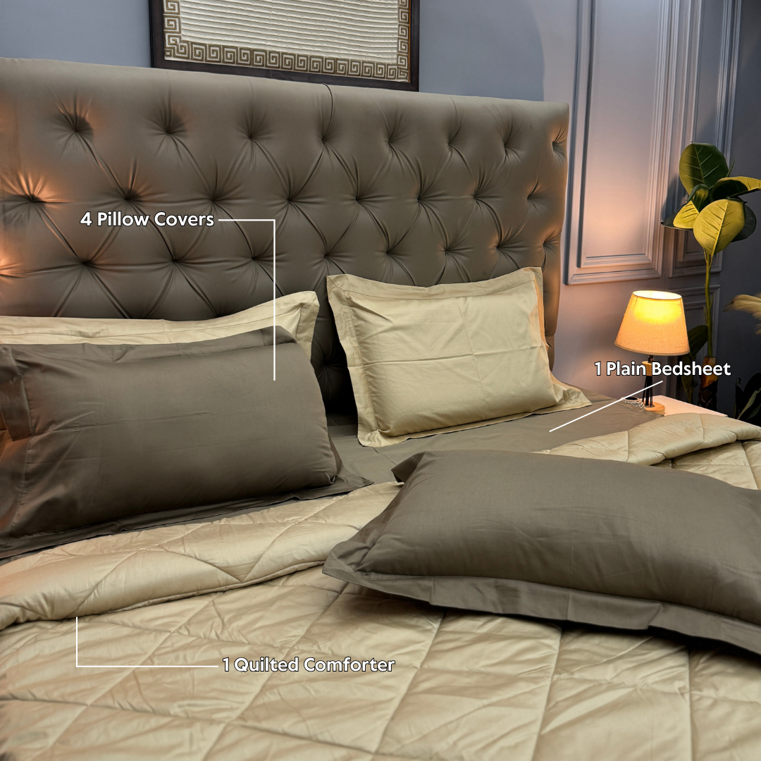 PREMIUM BEDSHEET WITH COMFORTER SET (BIEGE, 6 PCS) - Bedding Bliss