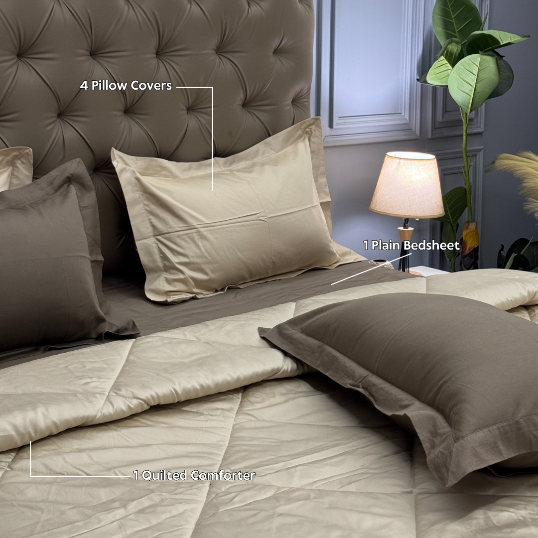 PREMIUM BEDSHEET WITH COMFORTER SET (PEARL, 6 PCS) - Bedding Bliss