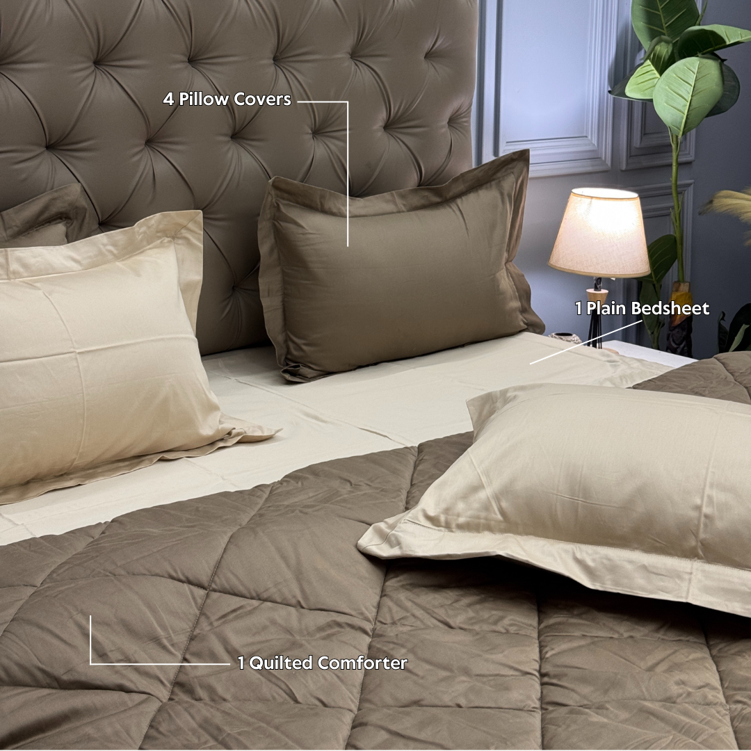 PREMIUM BEDSHEET WITH COMFORTER SET (DESSERT, 6 PCS) - Bedding Bliss