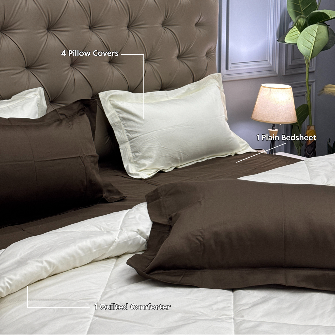 PREMIUM BEDSHEET WITH COMFORTER SET (IVORY, 6 PCS) - Bedding Bliss