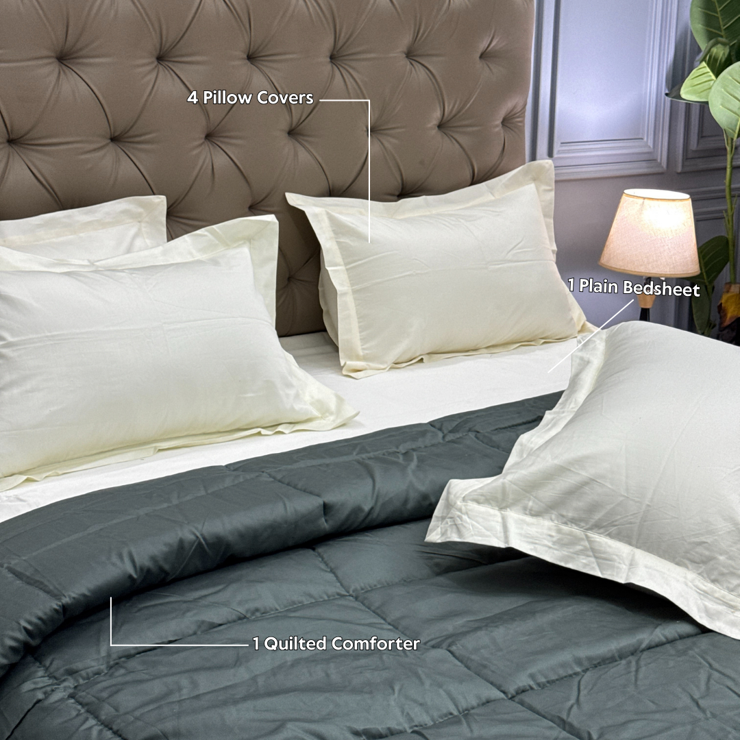 PREMIUM BEDSHEET WITH COMFORTER SET (OCEAN GREEN, 6 PCS)