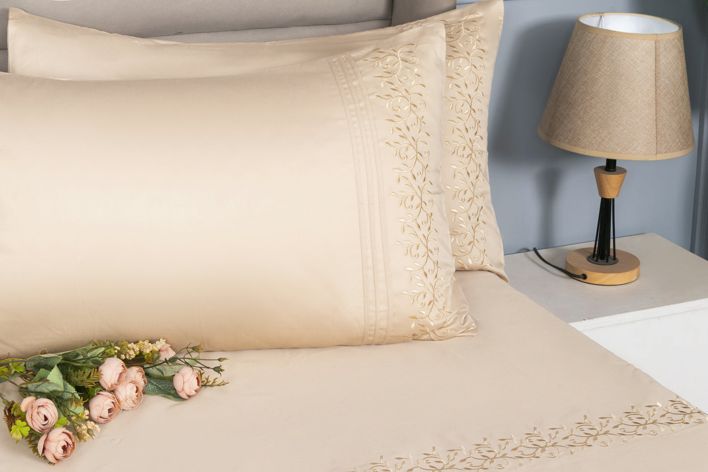 EMBROIDERY BEDSHEET 100% COTTON (3PCS) - Bedding Bliss