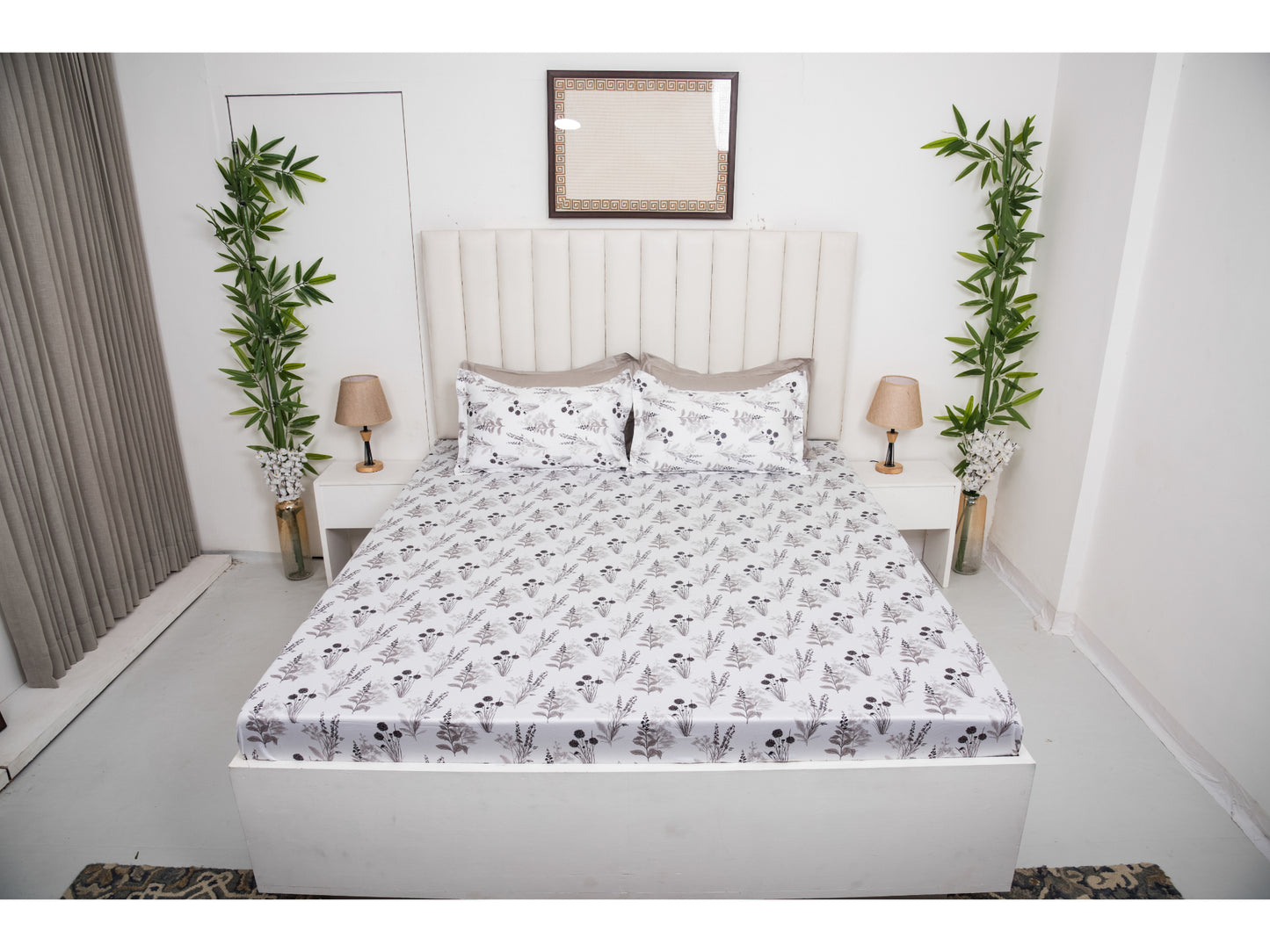 GUARANTEED PRINTED BEDSHEET 100% COTTON (3PCS,WHITE)