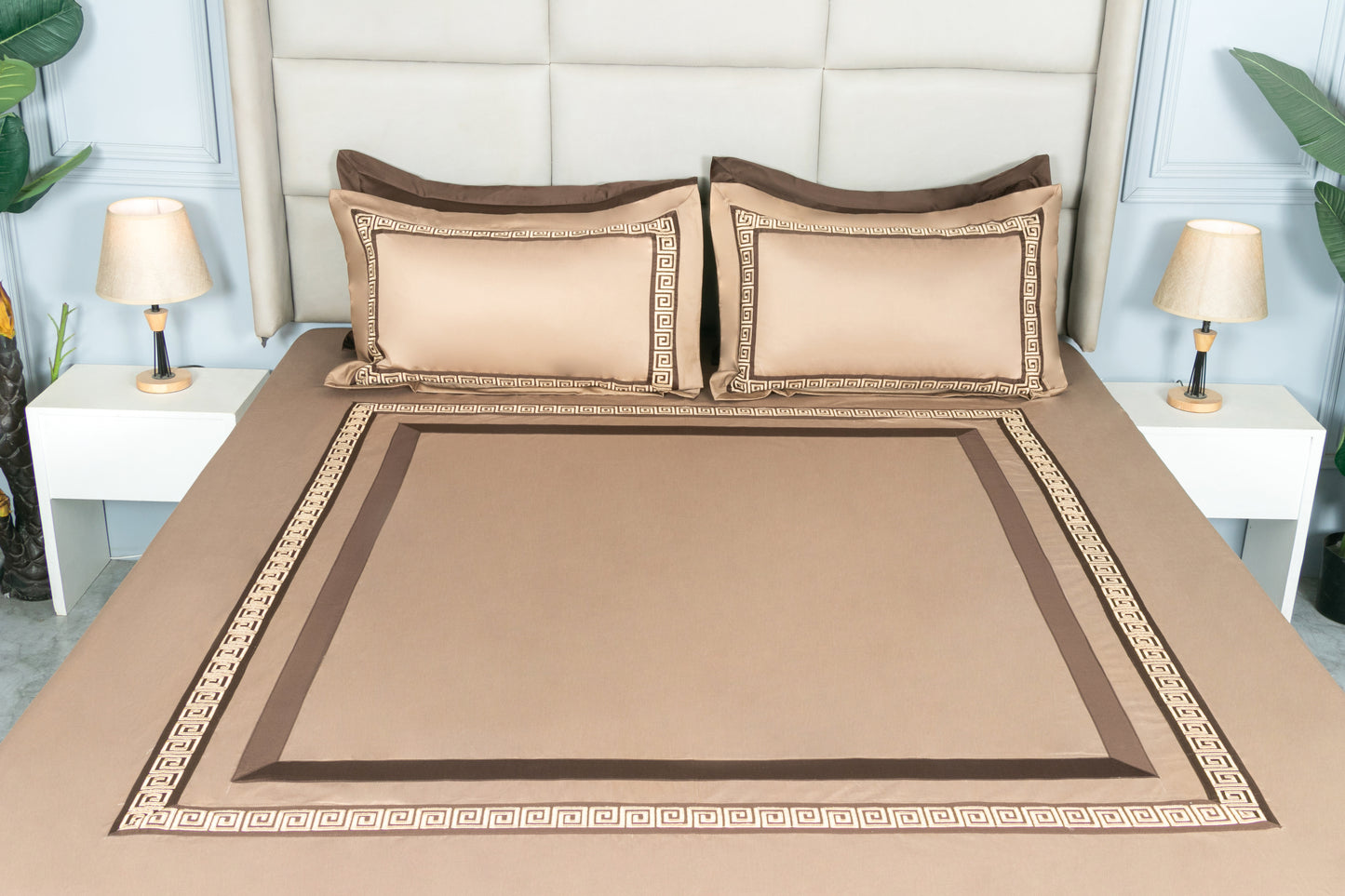 PATCH X EMBROIDERY WORK BEDSHEET 100% COTTON (3 PCS) - Bedding Bliss
