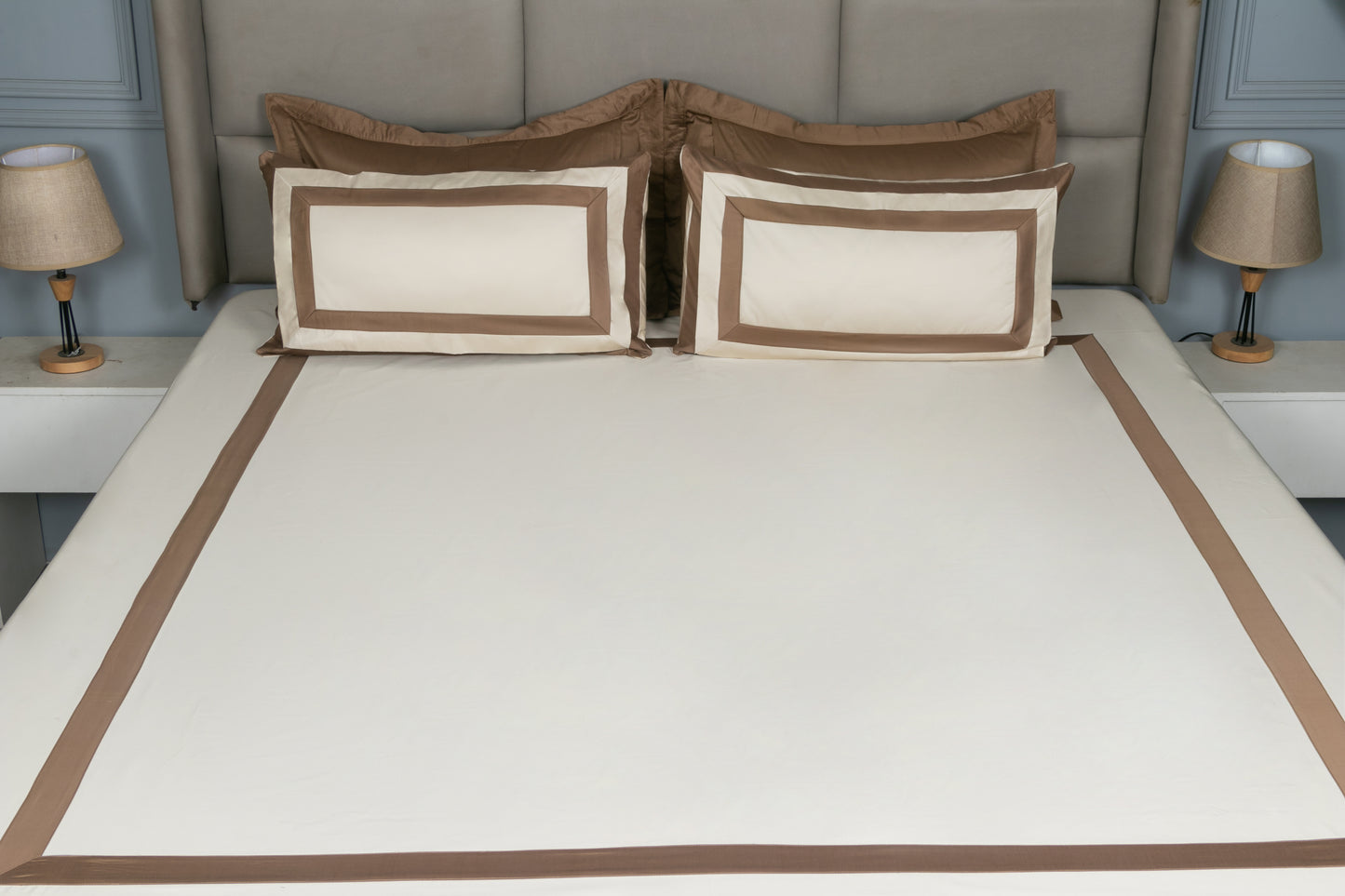 PATCH WORK BEDSHEET 100% COTTON (3 PCS, PEARL x TAUPE)