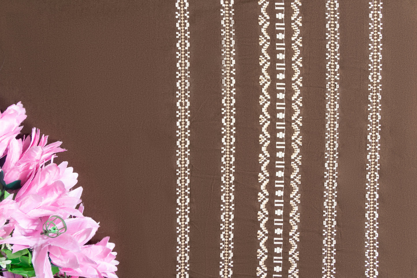 EMBROIDERY BEDSHEET 100% COTTON  (MOCHA, 3PCS)
