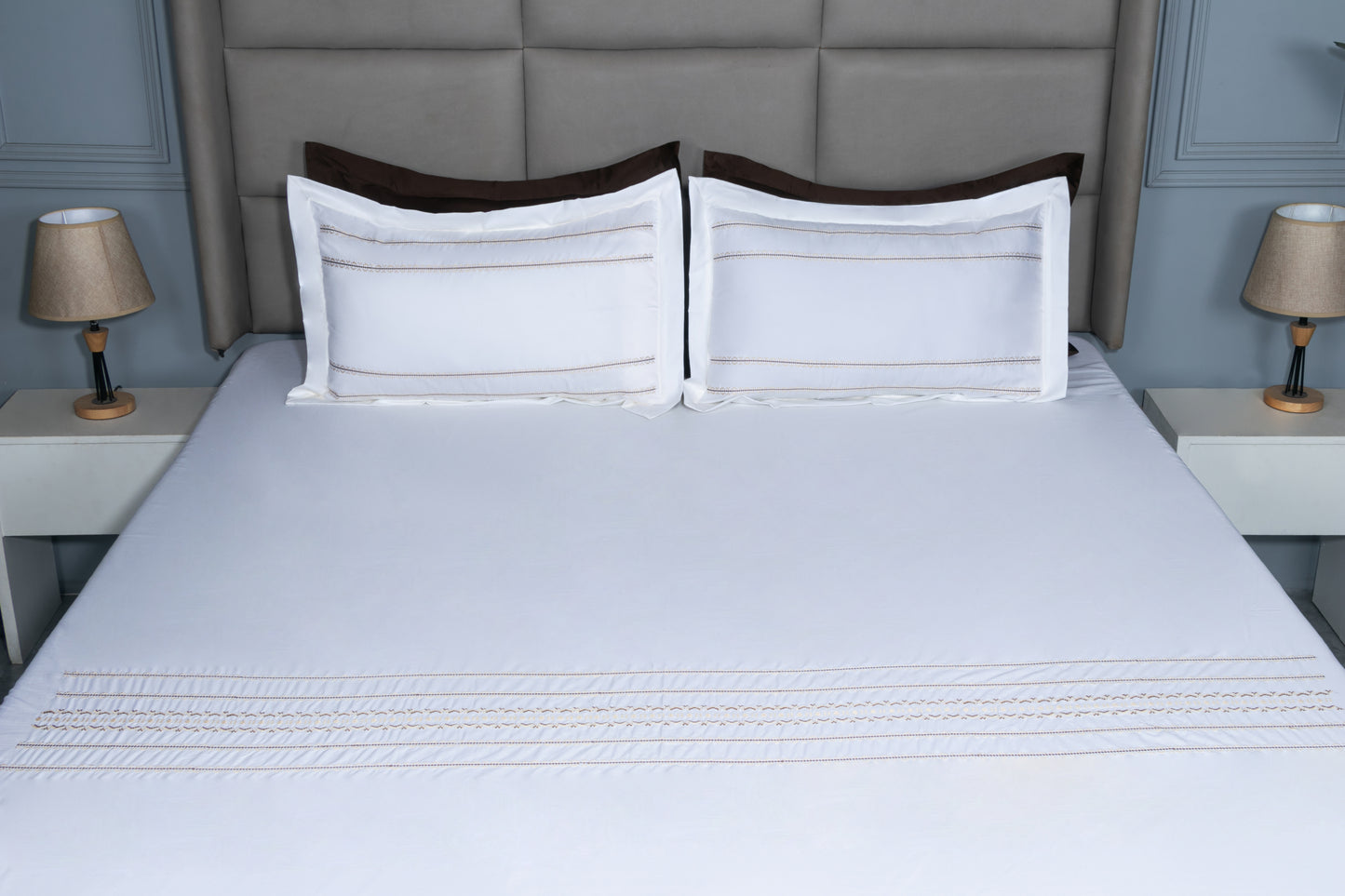 EMBROIDERY BEDSHEET 100% COTTON  (MOCHA, 3PCS)