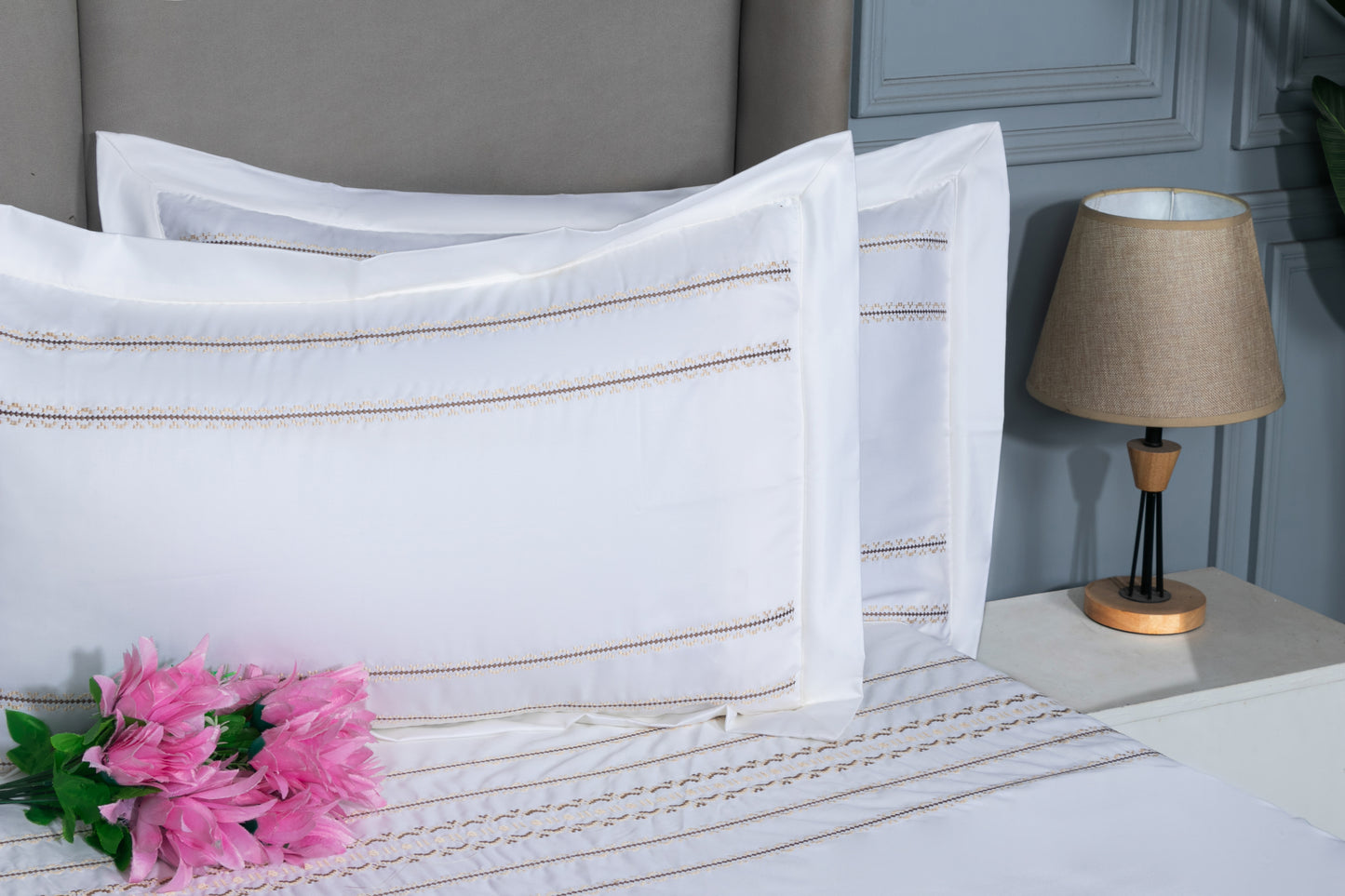 EMBROIDERY BEDSHEET 100% COTTON  (MOCHA, 3PCS)