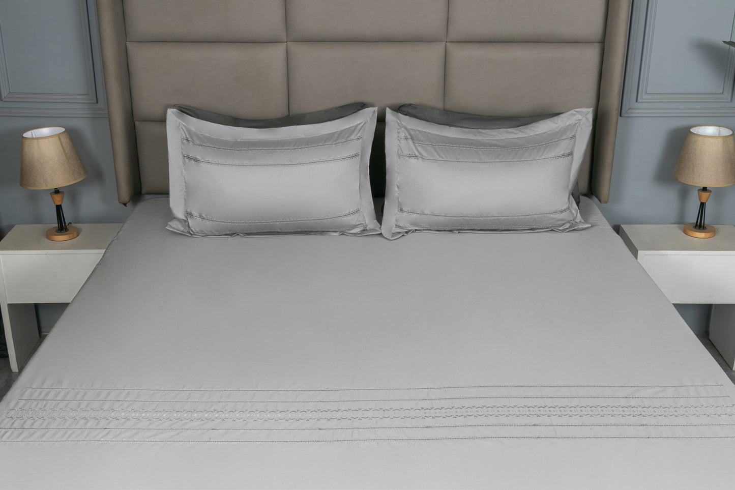 EMBROIDERY BEDSHEET 100% COTTON  (MOCHA, 3PCS)