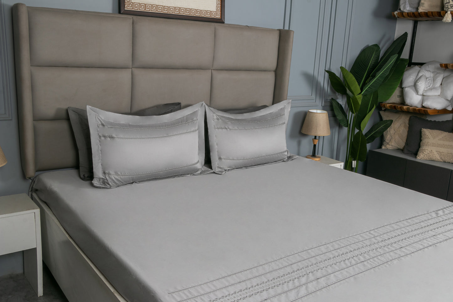 EMBROIDERY BEDSHEET 100% COTTON  (MOCHA, 3PCS)