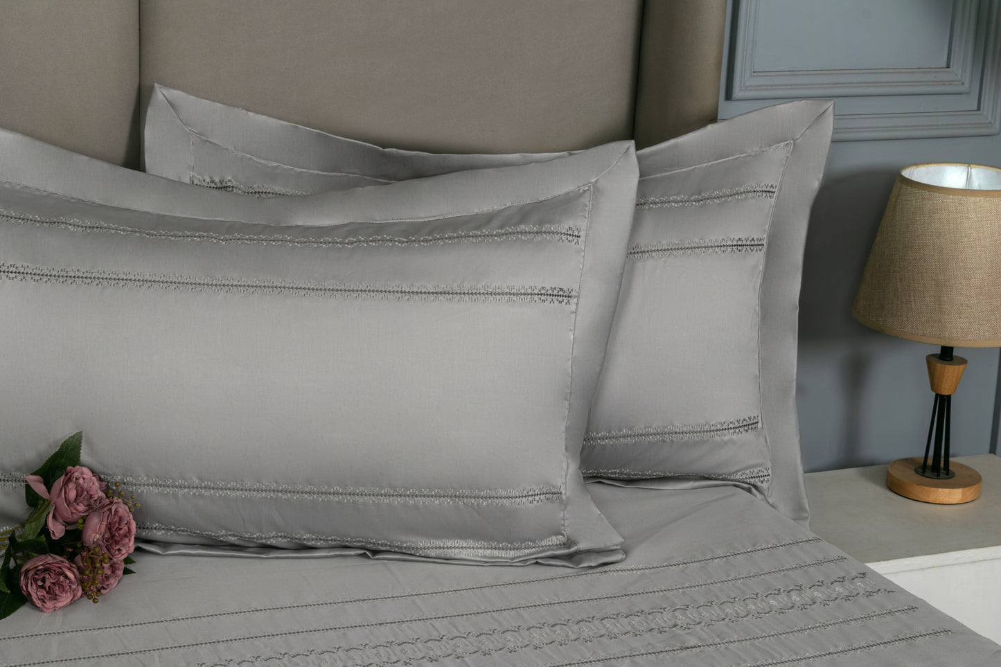 EMBROIDERY BEDSHEET 100% COTTON  (MOCHA, 3PCS)