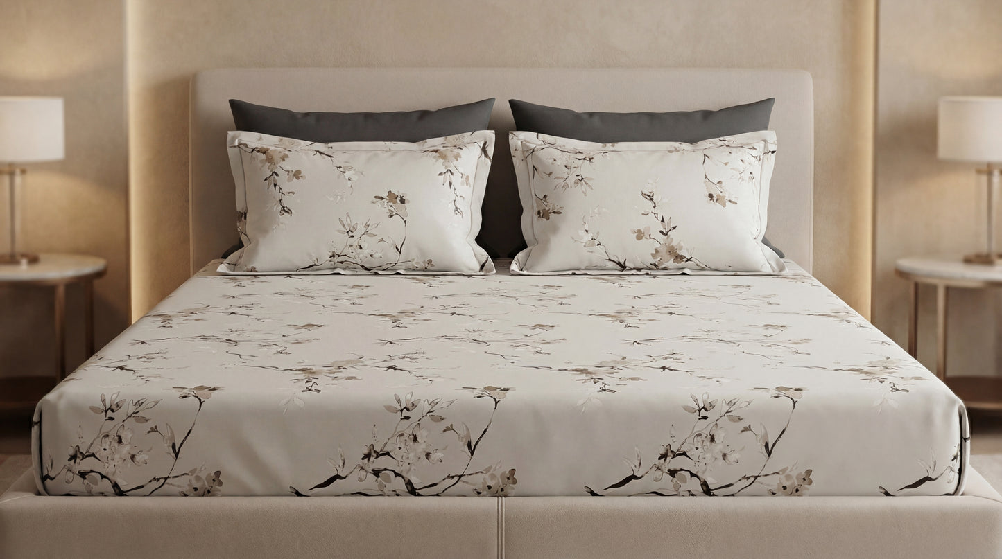 Linen Bloom Printed Bedsheet (3Pcs)