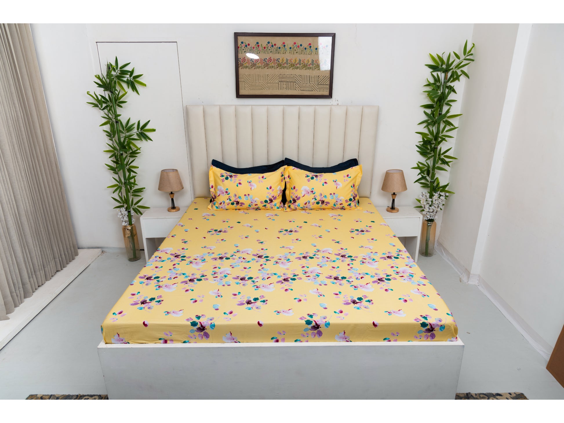 DIGITAL PRINTED BEDSHEET 100% COTTON ( 3PCS,YELLOW) - Bedding Bliss