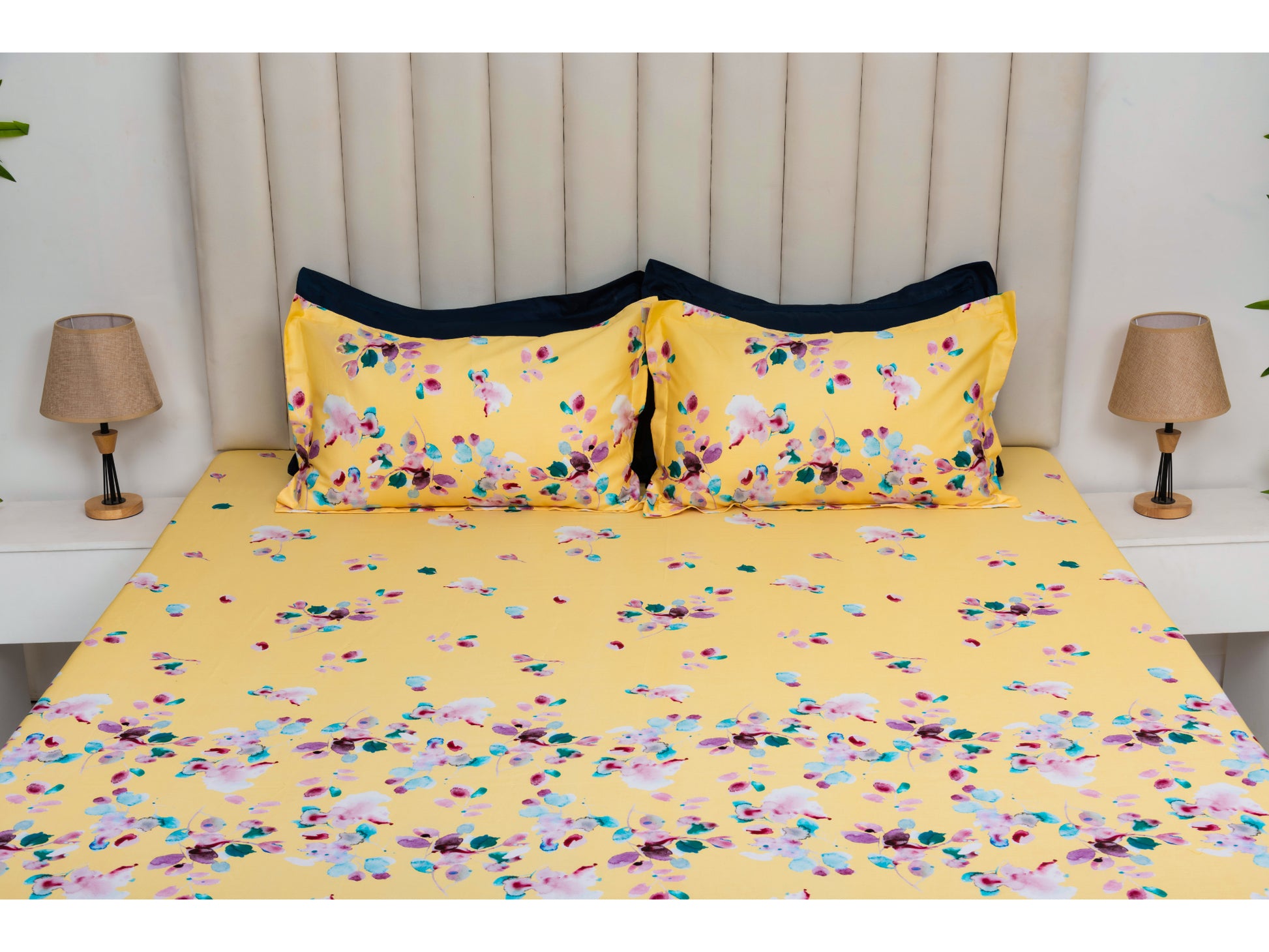 DIGITAL PRINTED BEDSHEET 100% COTTON ( 3PCS,YELLOW) - Bedding Bliss