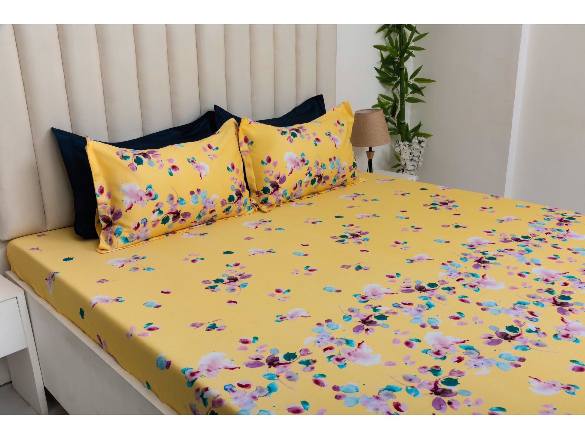 DIGITAL PRINTED BEDSHEET 100% COTTON ( 3PCS,YELLOW) - Bedding Bliss