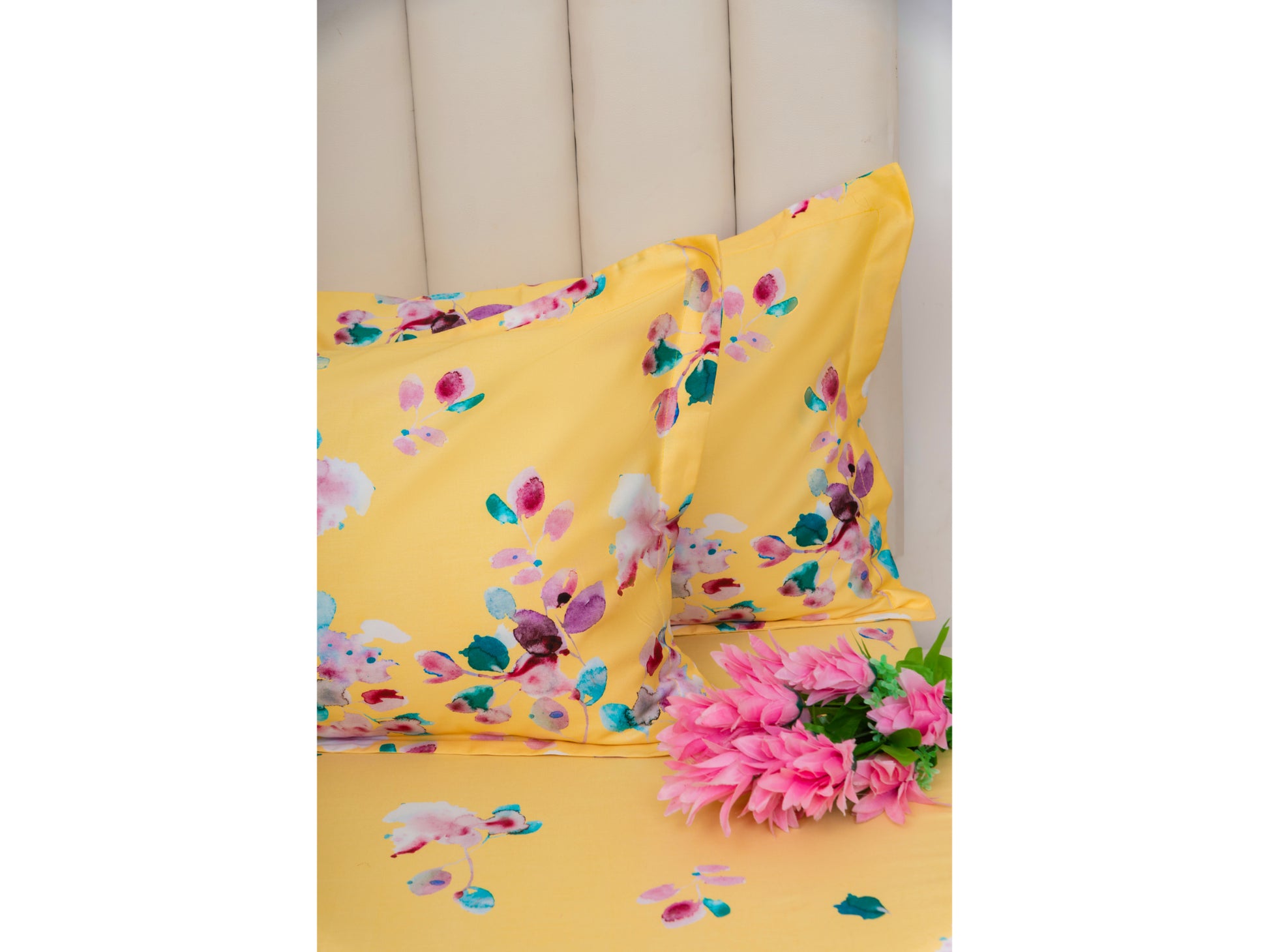 DIGITAL PRINTED BEDSHEET 100% COTTON ( 3PCS,YELLOW) - Bedding Bliss