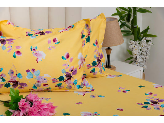 DIGITAL PRINTED BEDSHEET 100% COTTON ( 3PCS,YELLOW) - Bedding Bliss