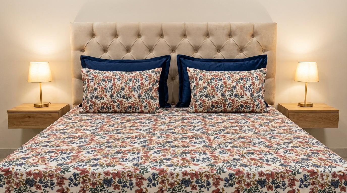 Vintage Meadow Printed Bedsheet (3Pcs)