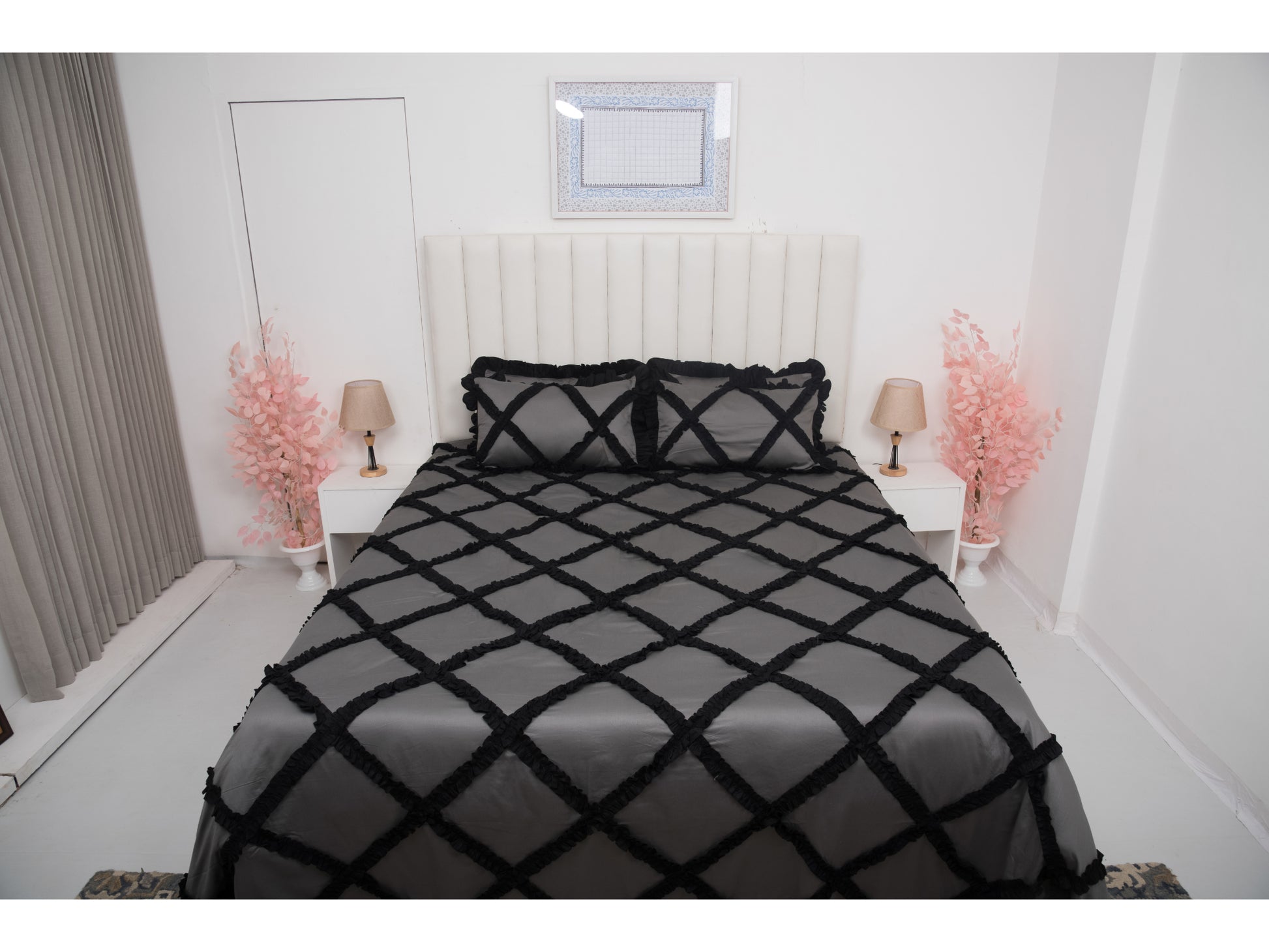 FRILLED BEDSHEET (3PCS, DARK GREY) - Bedding Bliss