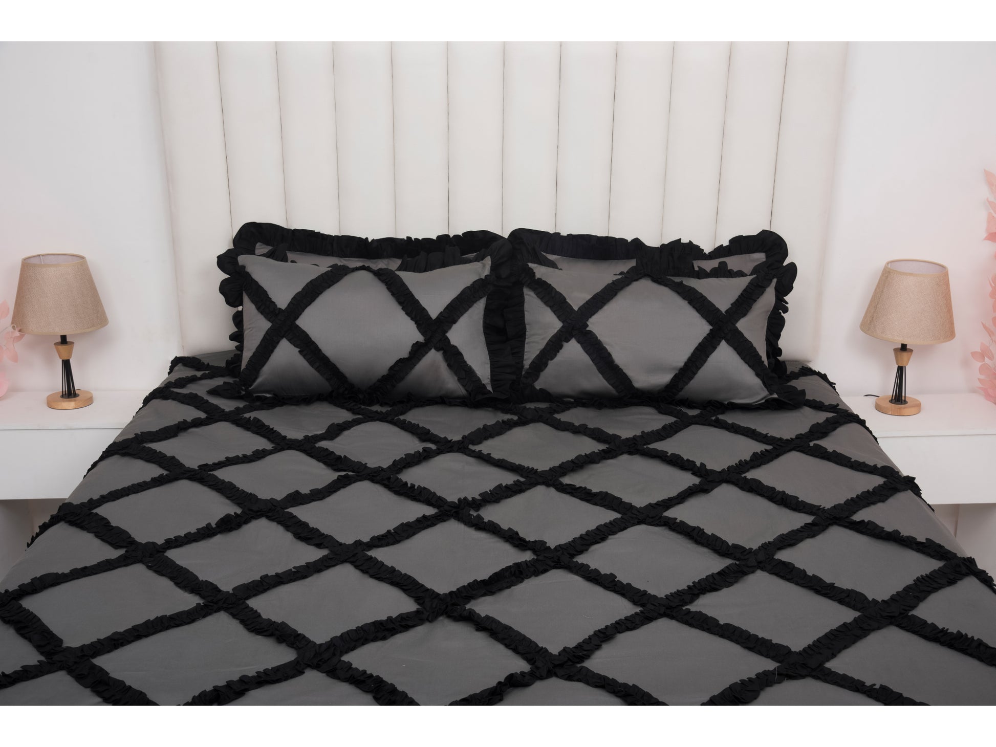 FRILLED BEDSHEET (3PCS, DARK GREY) - Bedding Bliss