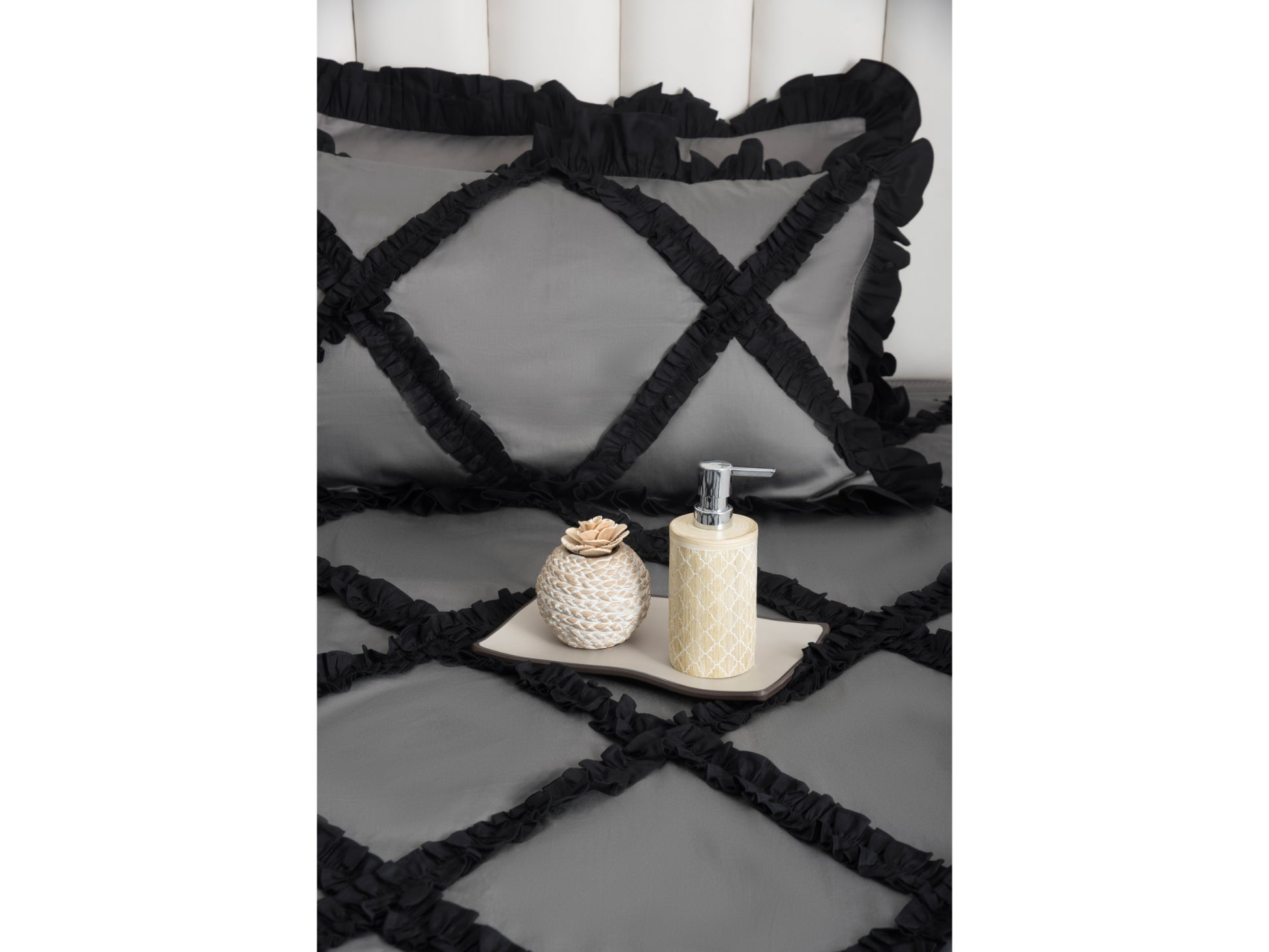 FRILLED BEDSHEET (3PCS, DARK GREY) - Bedding Bliss