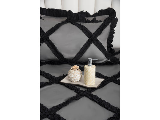 FRILLED BEDSHEET (3PCS, DARK GREY) - Bedding Bliss